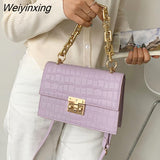 Weiyinxing Women Frame Bag Gold Thick Chain Handbags For Women Flap Shoulder Bags Leather Trendy Satchel Purse Chic Crossbody Bag