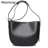 Weiyinxing Ladies Genuine Leather Bucket Handbags Luxury Designer Women Vintage Cowhide Shoulder bags Big Capacity Female Tote Bag