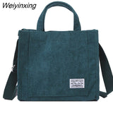 Weiyinxing Women Corduroy Zipper Shoulder Bag Small Cotton Canvas Handbag Casual Tote Female Eco Crossbody Bag Vintage Messenger Bags