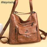 Weiyinxing Women Soft Leather Luxury Handbag Large Capacity Multifunction Casual Backpack High Quality Female Shoulder Bags Female Tote Bag