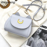 Weiyinxing Autumn Sailor Moon Ladies Handbag Cat Shape Chain Women Shoulder Bag PU Leather Bag Women Tote Bag Crossbody Leather Wallet