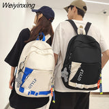 Weiyinxing Letter Printing Waterproof Nylon Backpack Fashion Multiple Pockets Contrast Color Women Travel Bag Teenager Big Schoolbag