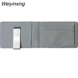 Weiyinxing Sale Fashion Solid Men's Thin Bifold Money Clip Leather Wallet with A Metal Clamp Female ID Credit Card Purse Cash Holder