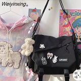 Weiyinxing Women Solid Color Nylon Bag Large Capacity Single Shoulder Bag Post Bag Women Student's Messenger Bag Buckle Bag Cute Pendant