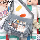 Weiyinxing Capacity Student Solid Color Canvas Bag For Female Women One Shoulder Bag Messenger Bag Add Cute Pendant Nylon School Bag