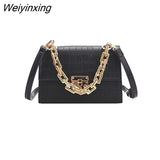 Weiyinxing Women Frame Bag Gold Thick Chain Handbags For Women Flap Shoulder Bags Leather Trendy Satchel Purse Chic Crossbody Bag