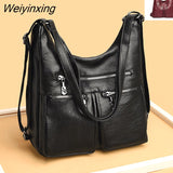 Weiyinxing In 1 Women Back Pack Bagpack Vintage Women Bag Soft Pu Leather Ladies Casual Tote Designer Shoulder Bags Women's Handbags Sac