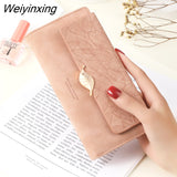 Weiyinxing PU Leather Retro Long Wallets for Women 2023 Simple Frosted Leaf Zipper Buckle Card Holder Large Capacity Women's Clutch