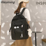 Weiyinxing Girl School Bag Fashion Women Backpack Men Cool Nylon Travel Backpack Femlae Big Schoolbag Multi-pocket Badge Bookbag