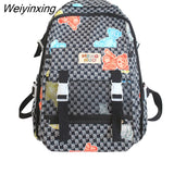 Weiyinxing Girl College Striped Backpacks Women Cute Student Plaid School Bag Teenage Girls Harajuku Female Travel Backpack Kawaii