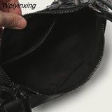 Weiyinxing FASHION Rivet Fashion Luxury Designer Saddle Shoulder Bags for Women PU Leather Biker Style Crossbody Bag Leisure Handbag