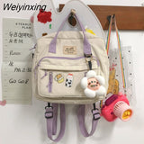 Weiyinxing Multi-function Lovely Girl Backpack Japanese Preppy Style Students Schoolbag Large Capacity Contrast Color Travel Bag New