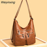 Weiyinxing In 1 Women Back Pack Bagpack Vintage Women Bag Soft Pu Leather Ladies Casual Tote Designer Shoulder Bags Women's Handbags Sac