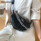 Weiyinxing Chain Design PU Leather Crossbody Bags For Women 2023 Black Shoulder Messenger Handbags Chest Bag Travel Shoulder Bag