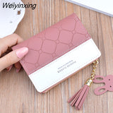 Weiyinxing Arrival Short Women Wallets Tassel Zipper Purse Patchwork Fashion Panelled Wallets Trendy Coin Purse Card Holder Leather