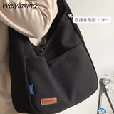 Weiyinxing Ins Solid Color Simple Bag Hand Bag College Student Class Shoulder Bag Large Capacity Tote Bag