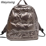 Weiyinxing Women Large Capacity Backpacks High Quality Space Cotton Female Bag School Bags Travel Bagpack Nylon Down Cotton Ladies Bookbag