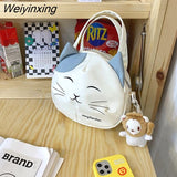 Weiyinxing Cat Nylon Tote Bag Large Capacity Round Cartoon Women's Handbags Shoulder Bags Youth Fashion Sling Messenger Bag Purses