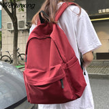 Weiyinxing Fashion Red Backpack Women Waterproof Solid Color High School Bag for Teenage Girl Cute Student Bag Portable Travel Rucksack