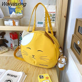 Weiyinxing Cat Nylon Tote Bag Large Capacity Round Cartoon Women's Handbags Shoulder Bags Youth Fashion Sling Messenger Bag Purses