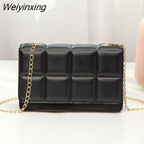 Weiyinxing New PU Leather Shoulder Bags for Women Lingge Chain Rhomboid Crossbody Bags Casual Trend Handbags Mini Phone Bag