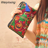 Weiyinxing Women Ethnic National Retro Butterfly Flower Bags Handbag Coin Purse Embroidered Lady Clutch Tassel Small Flap Summer Sale