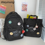 Weiyinxing Kawaii Letter Printing Women Backpack Fashion Cute Girl Two Piece School Bag Set Nylon Waterproof Travel Bag Book Pack Cool