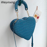 Weiyinxing Heart Tote Bag For Women 2023 Stone Pattern PU Leather Crossbody Bags Female Small Shoulder Bags Cute Purse Handbags