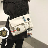 Weiyinxing Women Men Messenger Bag Female Canvas Crossbody Bag Large Capacity Korean Cute Simple Student Single Shoulder Outer Bag