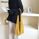 Weiyinxing Lady Retro Chic Crochet Handbag 2023 Korean Fashion Knitted Braid Hollow Black Yellow Top-handle Tote Bag shopper sac