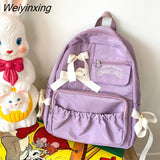 Weiyinxing Women Japanese Sweet Backpack Ladies Cute Hit Color Bow Backpack Large Capacity Travel Mochila College Style Student School Bag