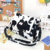 Weiyinxing Women Plush Bag Female Messenger High Capacity Women Shoulder Bag Dairy Cow Color Student Bag Contrasting Colors Cute Plush Bag