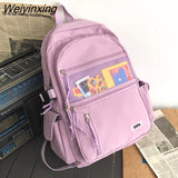 Weiyinxing Large Capacity Students Backpack Korean Pure Color Boys Girls Campus Style Schoolbag Nylon Waterproof Travel Bag Fashion