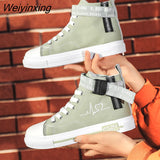 Weiyinxing Sneakers for Women Yellow Vulcanized Shoes Lace-up Casual Canvas Shoes Size 35-44 Breathable High Top Men Walking Shoes