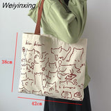 Weiyinxing Women Canvas Shopping Bags Eco Reusable Foldable Shoulder Bag Large Capacity Handbags Casual Cute Bag for Women Shopping Bags