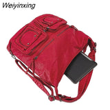 Weiyinxing FASHION Soft PU Leather Shoulder Bags Multi Purpose Multiple Pockets Backpack for Women Leisure Shoulder Bag Lady Handbag