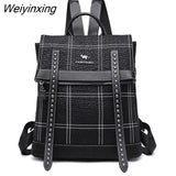 Weiyinxing Rivet belt backpack women sheepskin leather backpack school bags for teenage girls waterproof high capacity travel backpacks