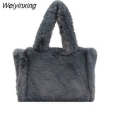 Weiyinxing Women Shoulder Bags Female Winter Plush Underarm Bags For Women 2023 Solid Color Fluffy Tote Bags Female Handbag