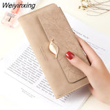 Weiyinxing PU Leather Retro Long Wallets for Women 2023 Simple Frosted Leaf Zipper Buckle Card Holder Large Capacity Women's Clutch