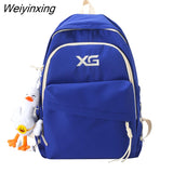 Weiyinxing Fashion Letters Embroidery Women Backpack Female Inclined Zipper Nylon Travel Bag Teenage Girl Multi-pocket Schoolbag Preppy