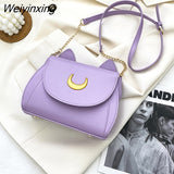 Weiyinxing Autumn Sailor Moon Ladies Handbag Cat Shape Chain Women Shoulder Bag PU Leather Bag Women Tote Bag Crossbody Leather Wallet