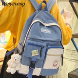 Weiyinxing Student Harajuku Backpack Cute Nylon Women Badge School Bag College Lady Kawaii Backpack Female Fashion Bag Book Trendy New