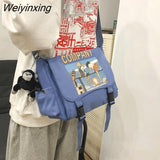 Weiyinxing Large Capacity Canvas Bag Graffiti Unisex Shoulder Bags Black White Student Girl Shoulder Bag