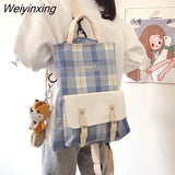 Weiyinxing Women Canvas Bag Women's Messenger Bag Students' Class Bag Large Capacity Backpack Multifunctional Bag Nylon Lattice Bag Handbag