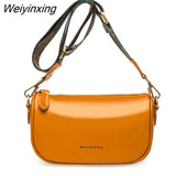 Weiyinxing Quality oil wax Cow Leather Shoulder Crossbody Bag for Women 2023 Designer Wide Straps Female Messenger Bag Fashion Handbag