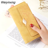 Weiyinxing PU Leather Retro Long Wallets for Women 2023 Simple Frosted Leaf Zipper Buckle Card Holder Large Capacity Women's Clutch