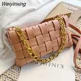 Weiyinxing Casual Leather Summer New Fashion Woven Bag Shoulder Bags for Women 2023 Solid Color Chain Lady Crossbody Handle Purses