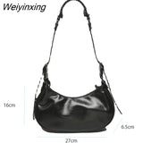 Weiyinxing FASHION Rivet Fashion Luxury Designer Saddle Shoulder Bags for Women PU Leather Biker Style Crossbody Bag Leisure Handbag