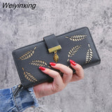 Weiyinxing Women Wallet PU Leather Purse Female Long Wallet Gold Hollow Leaves Pouch Handbag for Women Coin Purse Card Holders Clutch