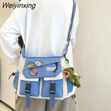 Weiyinxing Japanese Simple Messenger Bag Pouch Nylon Waterproof Canvas Handbag Shoulder Crossbody Bags for Women Men Satchels Bolsas